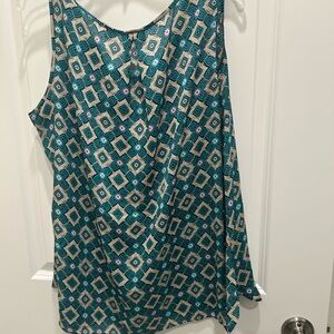 Liz Claiborne Teal and Pink Geometric Tank Top